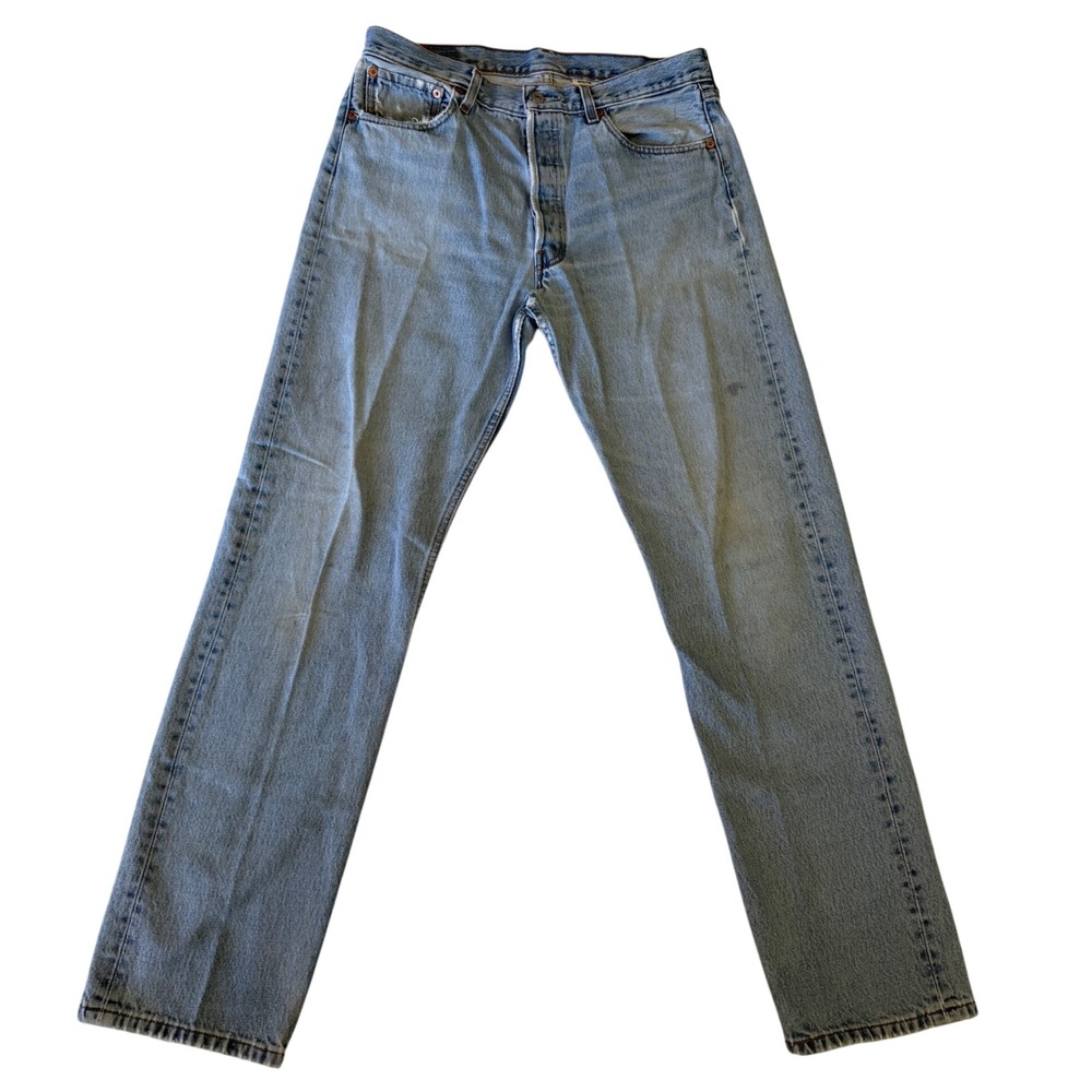 Vintage Levis 501 Light Wash Straight Leg Button Fly Denim Jeans 34x34 501-0193